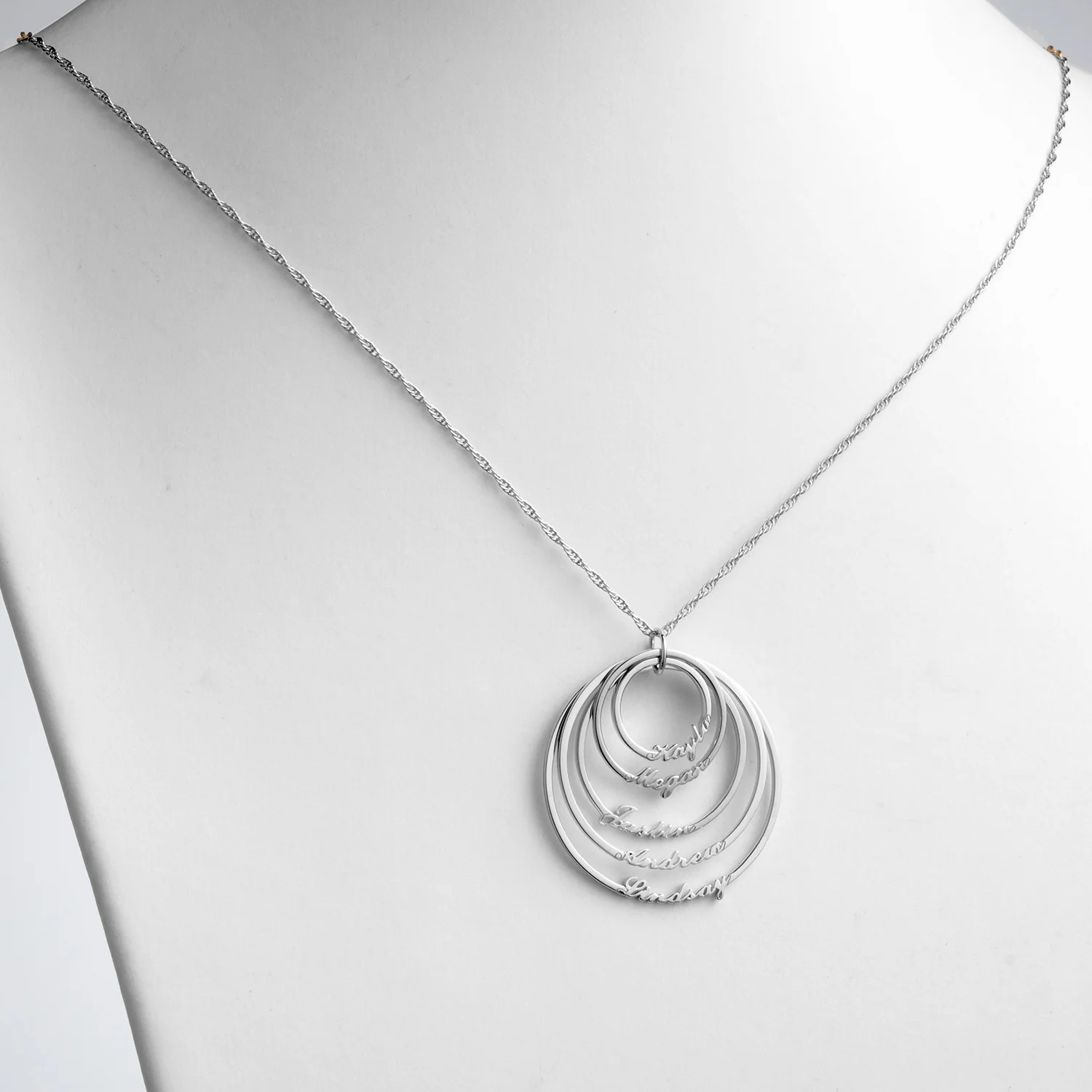 Sterling Silver Script Name with Circle Necklace - 5 Names - Image 2