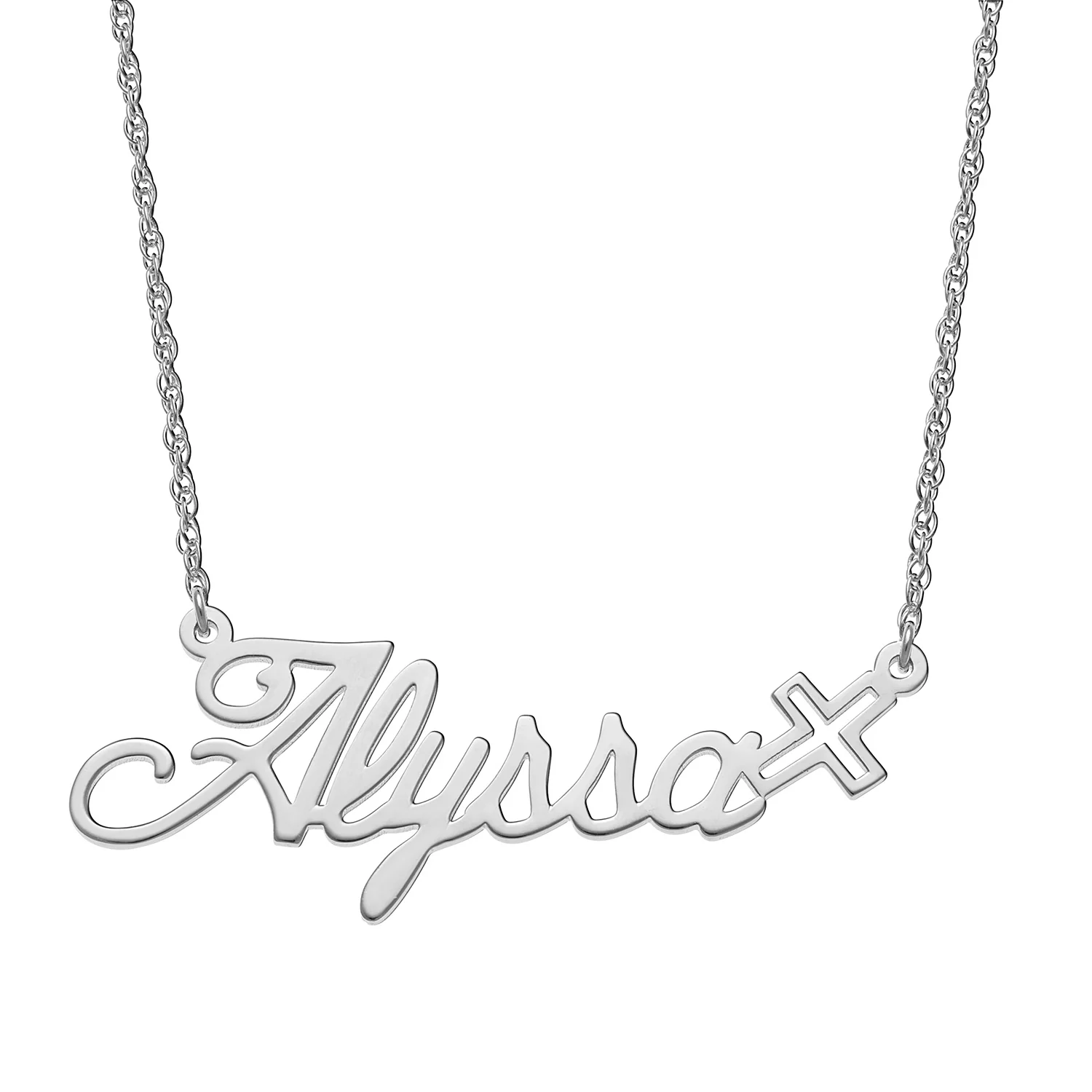 Sterling Silver Script Name with Cross Necklace