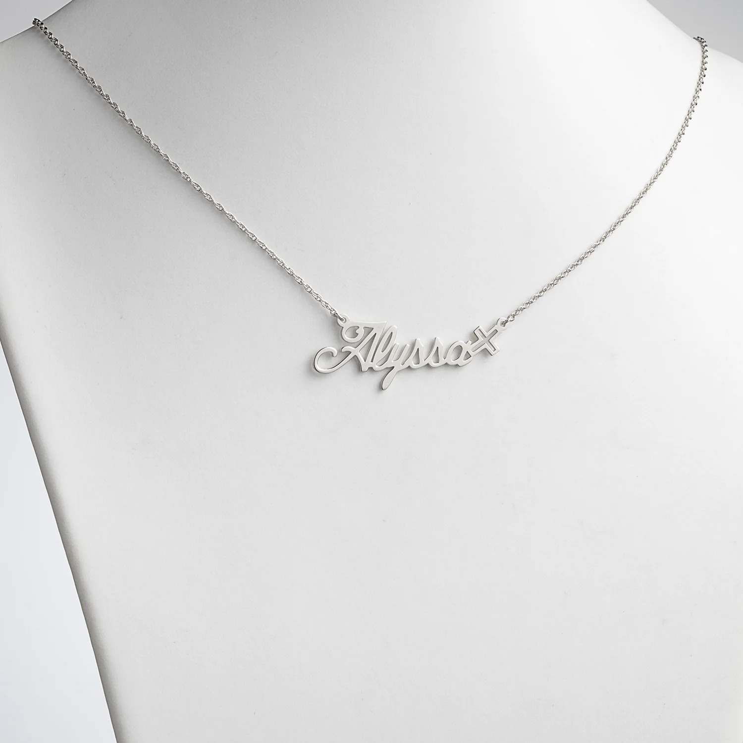 Sterling Silver Script Name with Cross Necklace - Image 2