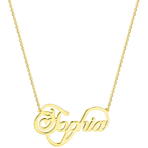 Sterling Silver Script Name with Heart Infinity Plaque Necklace - Image 4