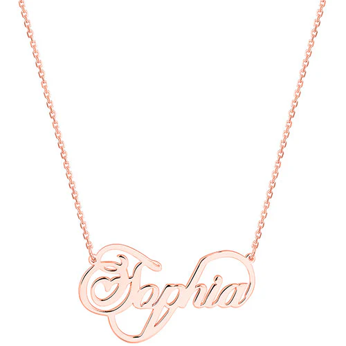 Sterling Silver Script Name with Heart Infinity Plaque Necklace - Image 5