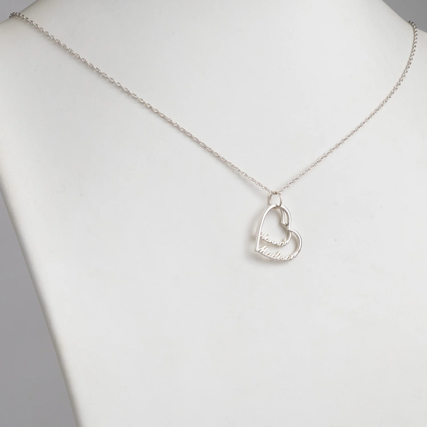 Sterling Silver Script Name with Heart Necklace - 2 Names - Image 2