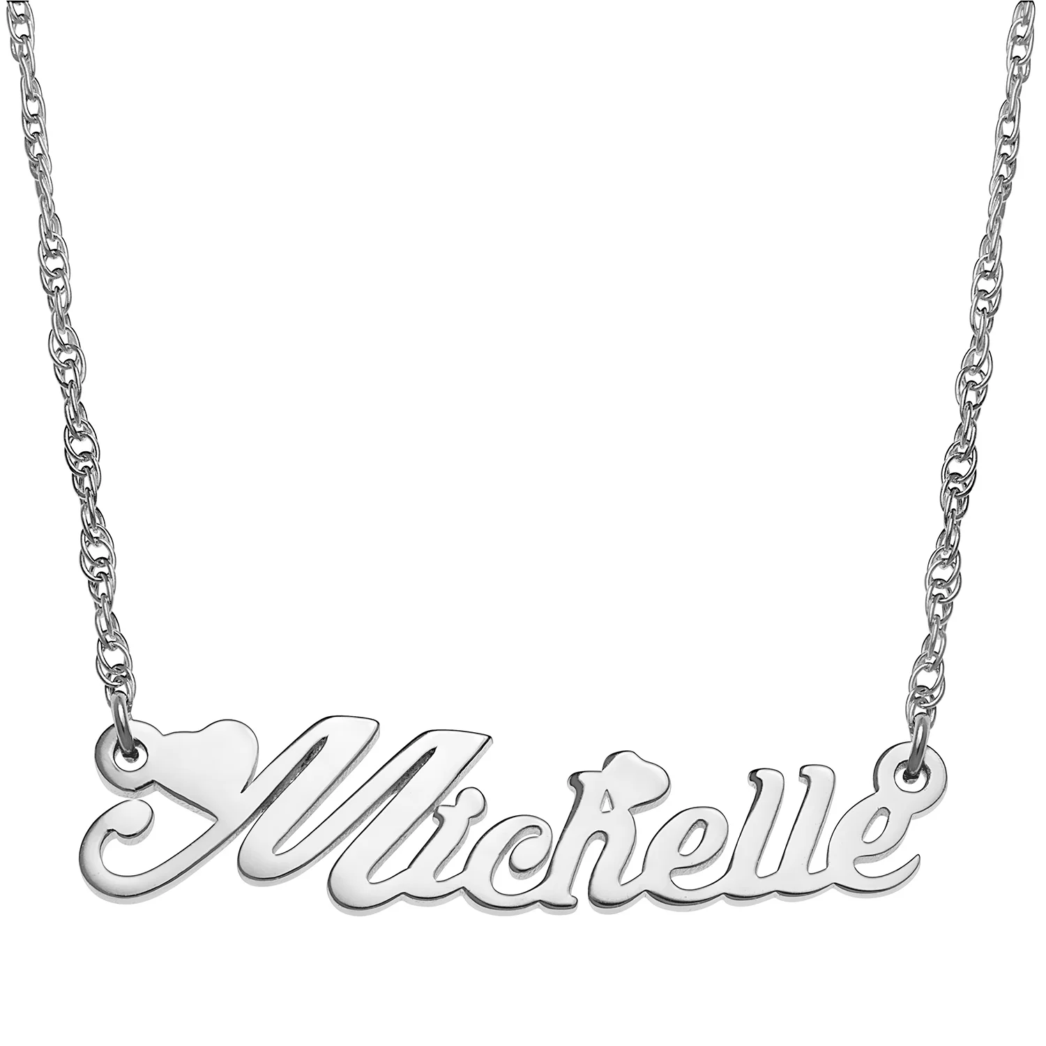 Sterling Silver Script Name with Hearts Necklace