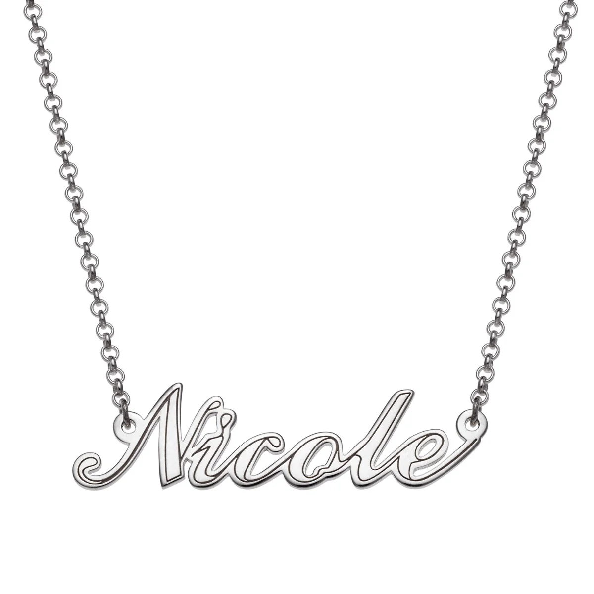 Sterling Silver Script Name with Outline Necklace