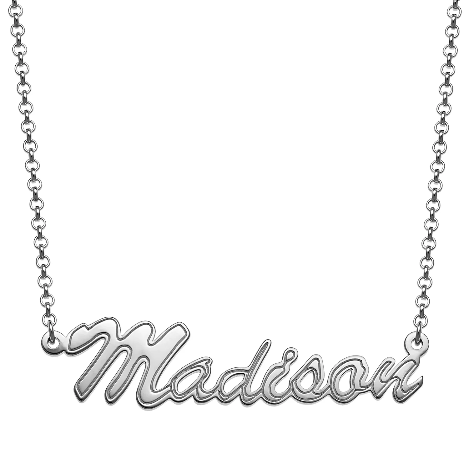 Sterling Silver Script Name with Outline Necklace