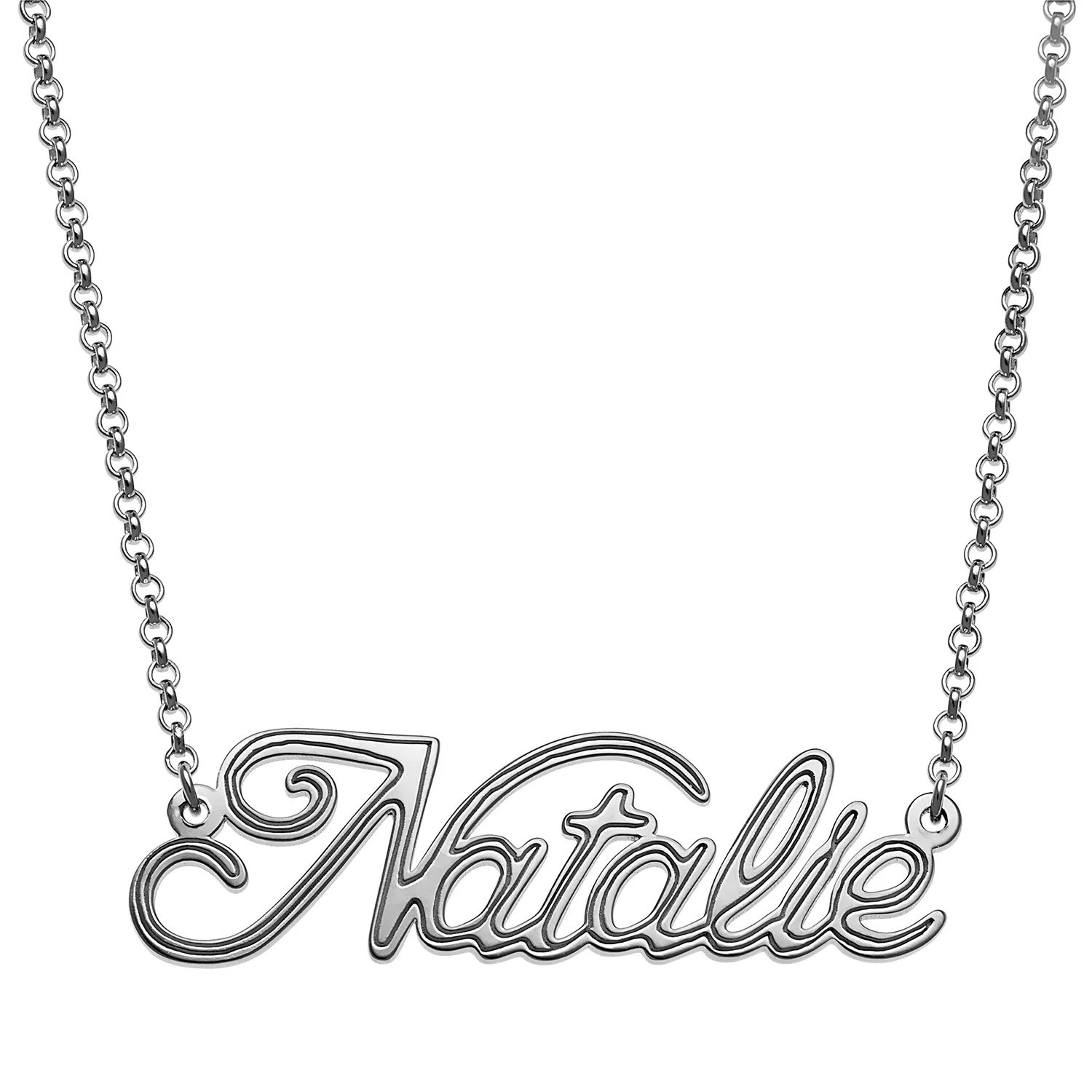 Sterling Silver Script Name with Outline Necklace