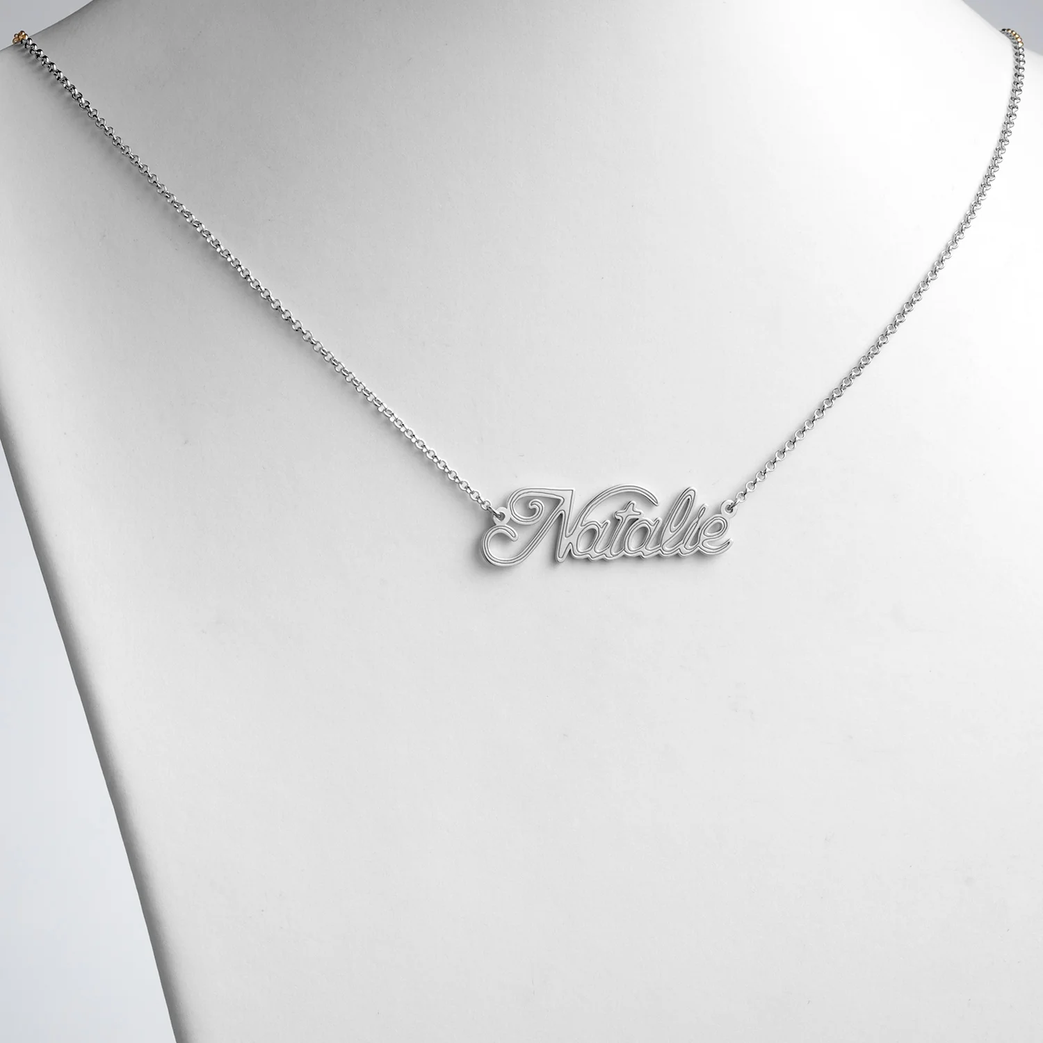 Sterling Silver Script Name with Outline Necklace - Image 2