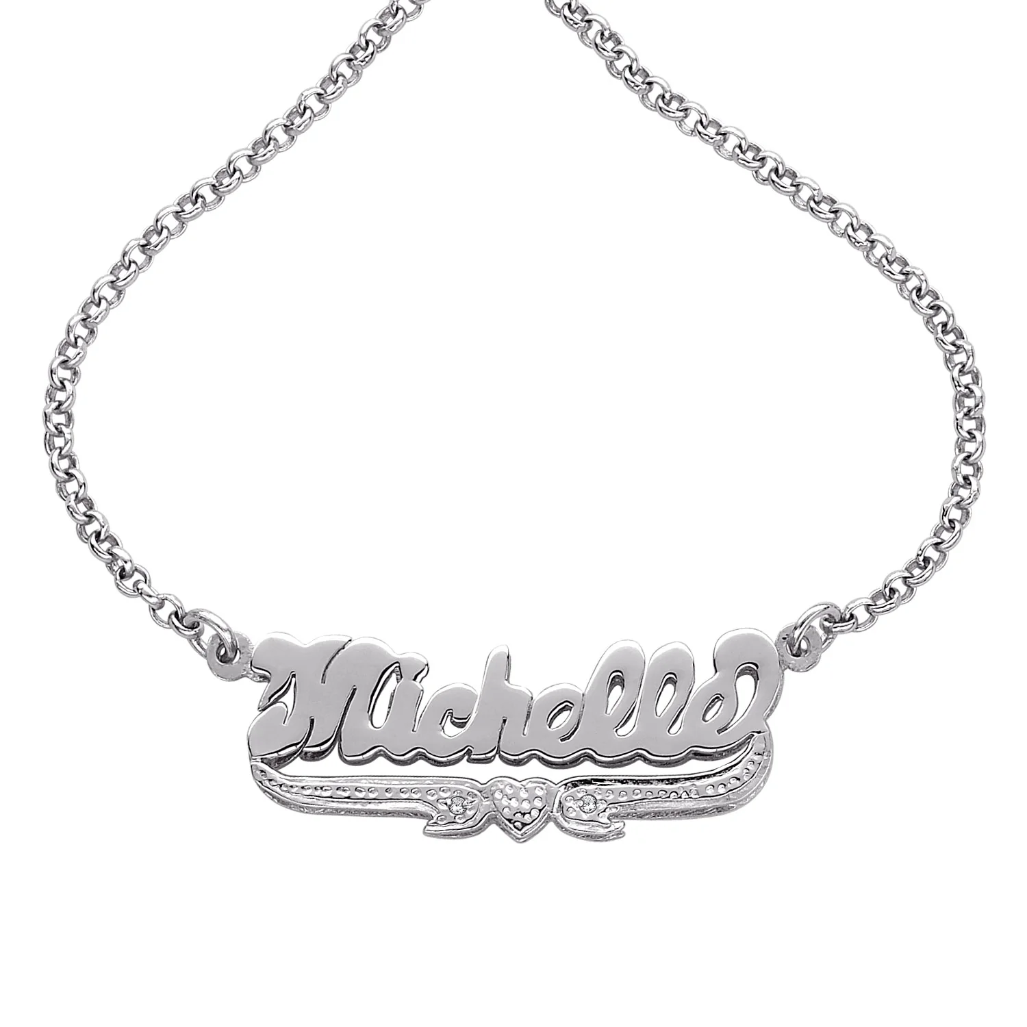 Sterling Silver Small 3-D Script Name Necklace with Diamond Accent
