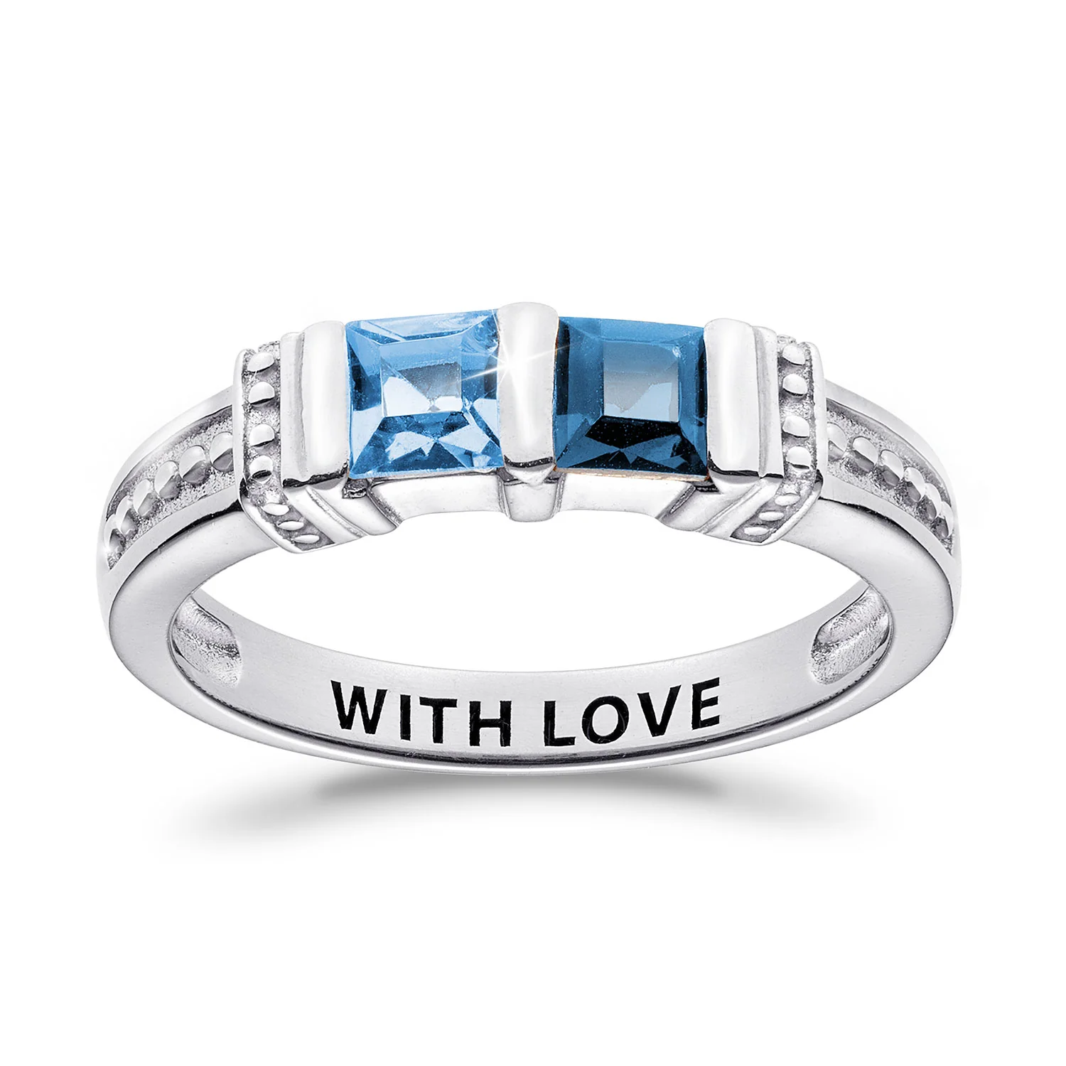 Sterling Silver Square 2 Birthstones Ring
