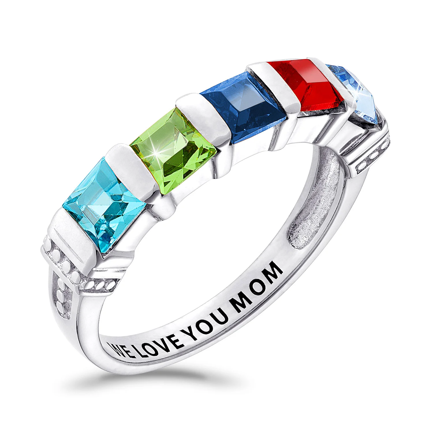 Sterling Silver Square 5 Birthstones Ring - Image 2