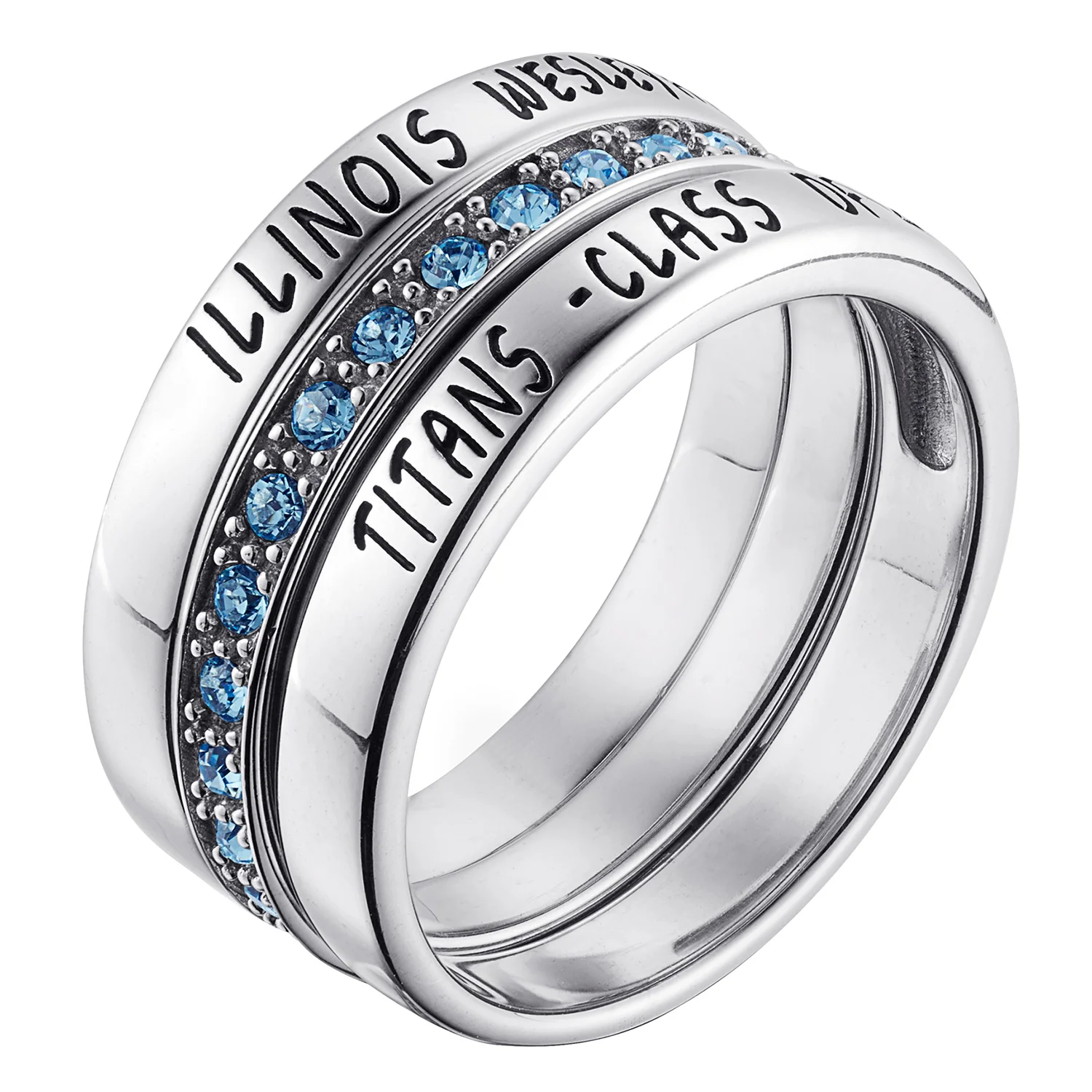 Sterling Silver Stackable Class Ring with Eternity Birthstone Band - Image 3