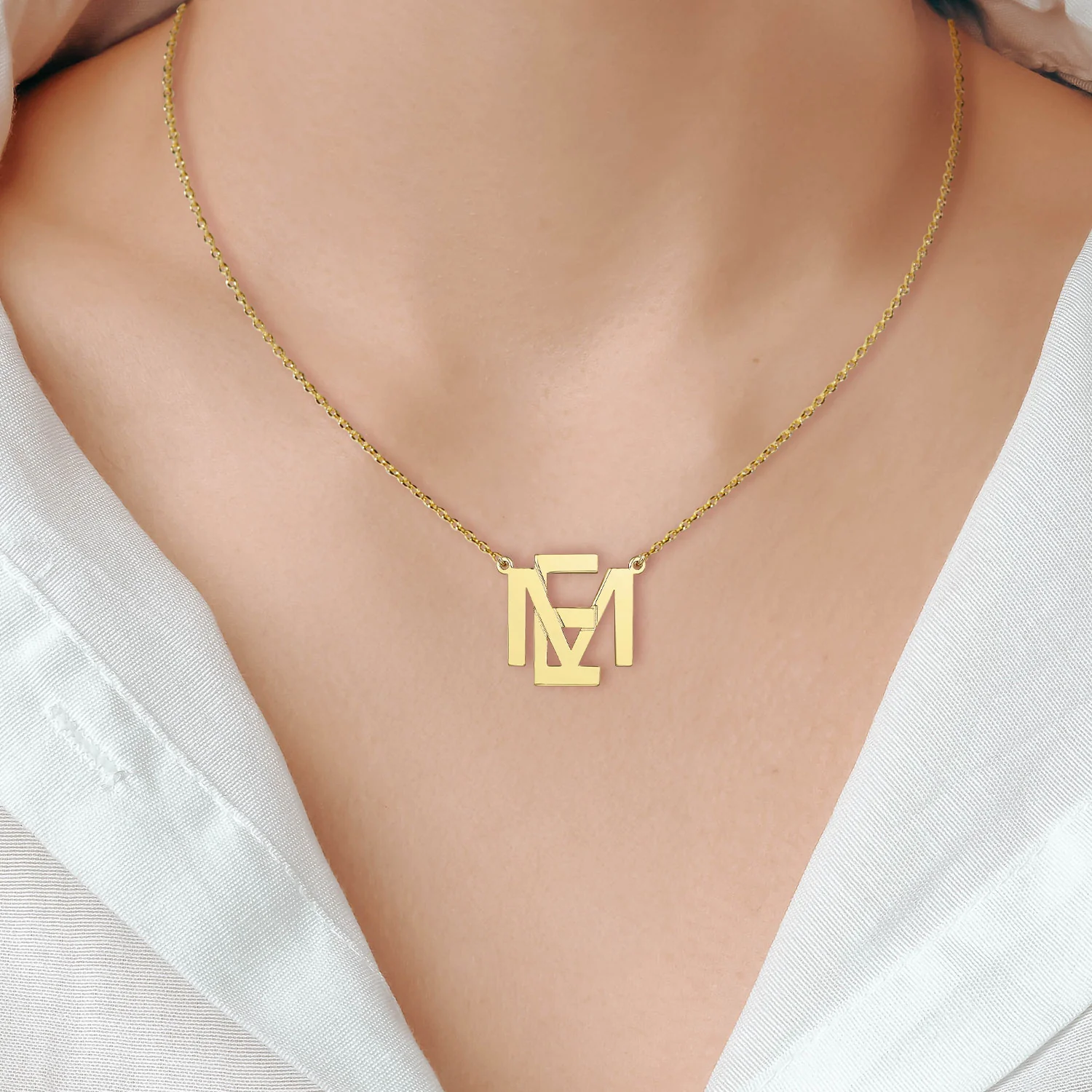 Sterling Silver Stacked Initials Necklace - Image 3