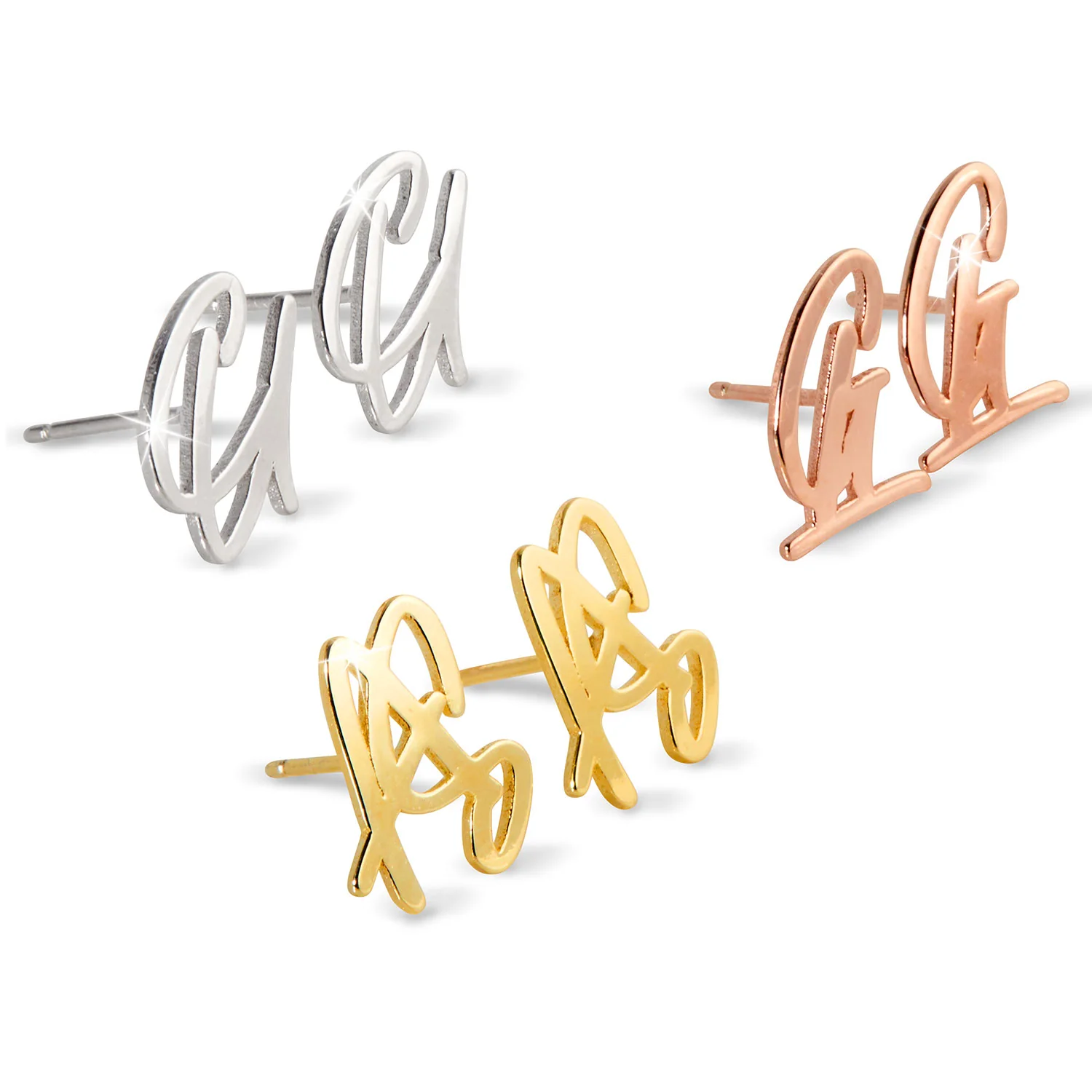 Sterling Silver Stacked Script Initials Earring