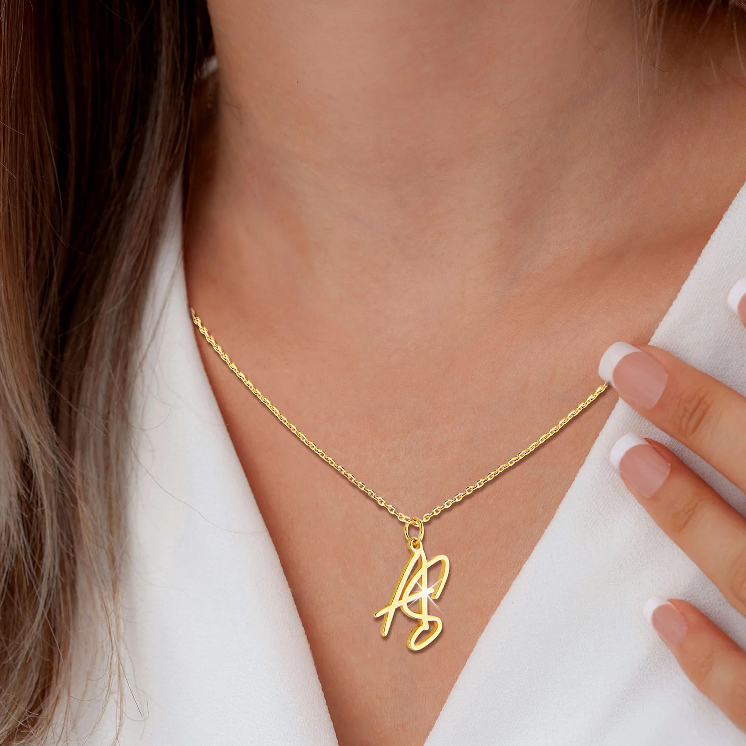 Sterling Silver Stacked Script Initials Necklace - Image 3