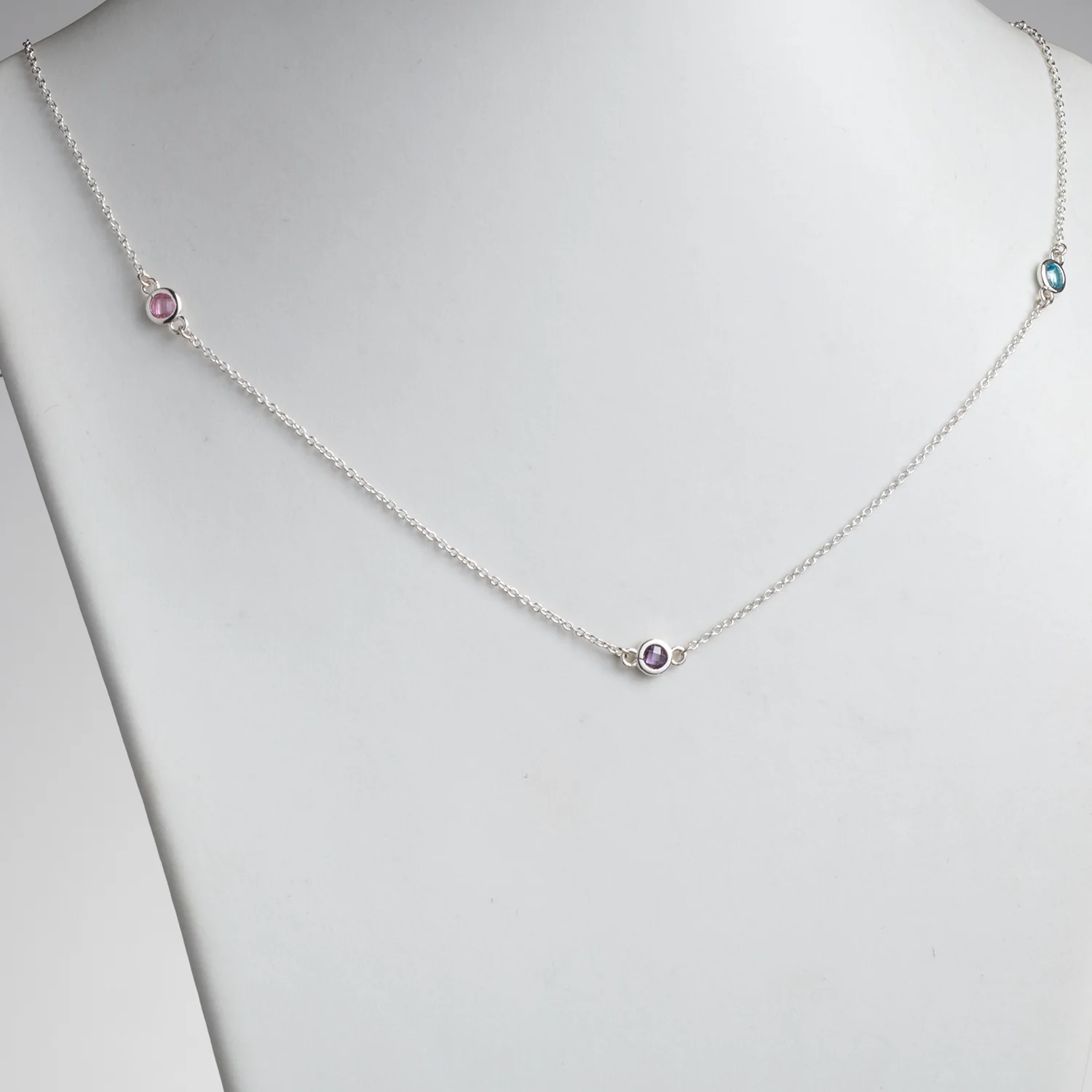 Sterling Silver Station Birthstone Necklace - 2 to 6 Stones - Image 4