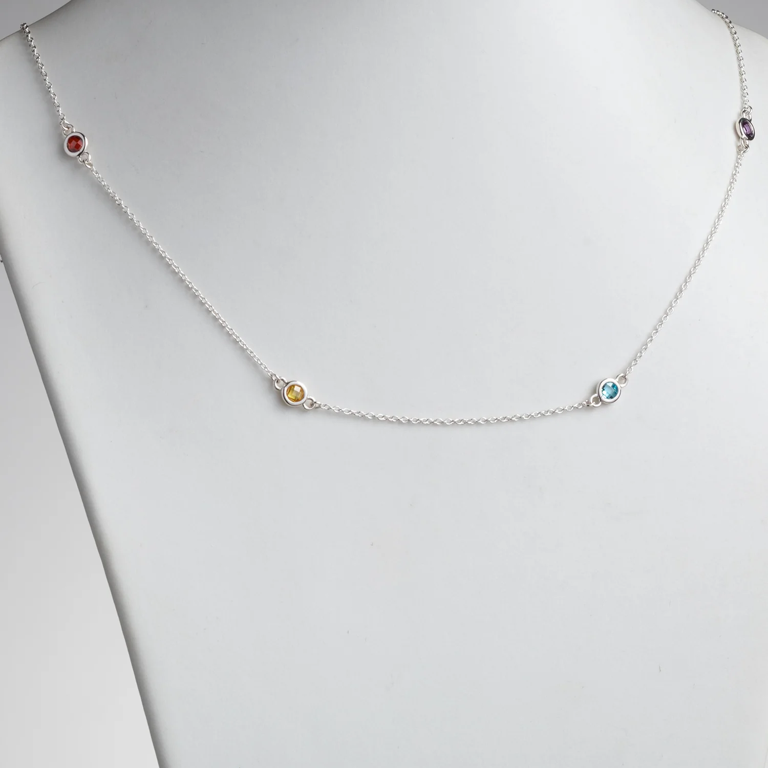 Sterling Silver Station Birthstone Necklace - 2 to 6 Stones - Image 6