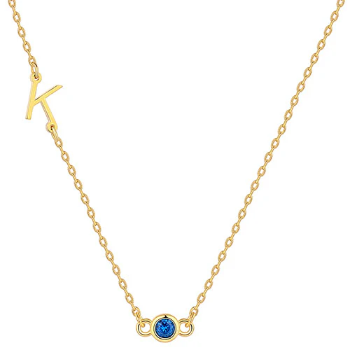 Sterling Silver Station Initial and Birthstone Necklace - Image 3