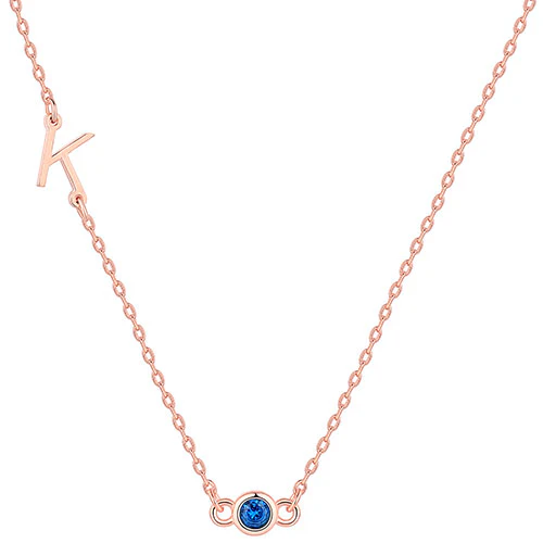 Sterling Silver Station Initial and Birthstone Necklace - Image 4