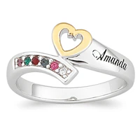 Sterling Silver Two-tone Birthstone Family Name Ring - Image 2