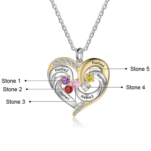 Sterling Silver Two-tone Engraved Birthstone Heart with CZ Necklace - Image 4