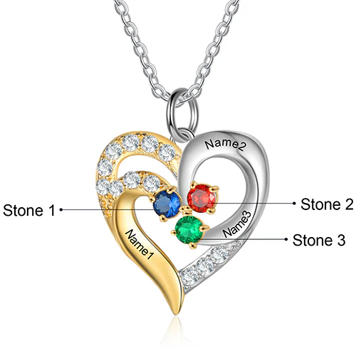 Sterling Silver Two-tone Engraved Birthstone Heart with CZ Necklace - Image 6