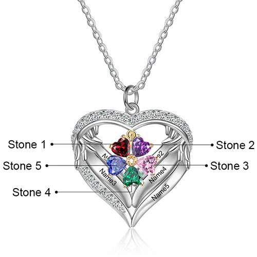 Sterling Silver Two-tone Engraved Birthstone Heart with CZ Necklace - Image 5