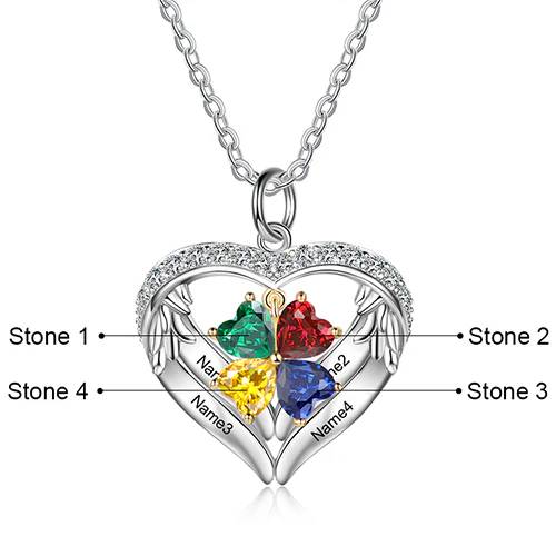 Sterling Silver Two-tone Engraved Birthstone Heart with CZ Necklace - Image 6