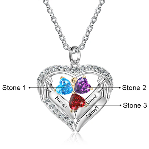 Sterling Silver Two-tone Engraved Birthstone Heart with CZ Necklace - Image 7