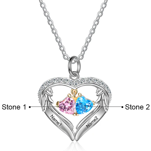 Sterling Silver Two-tone Engraved Birthstone Heart with CZ Necklace - Image 8