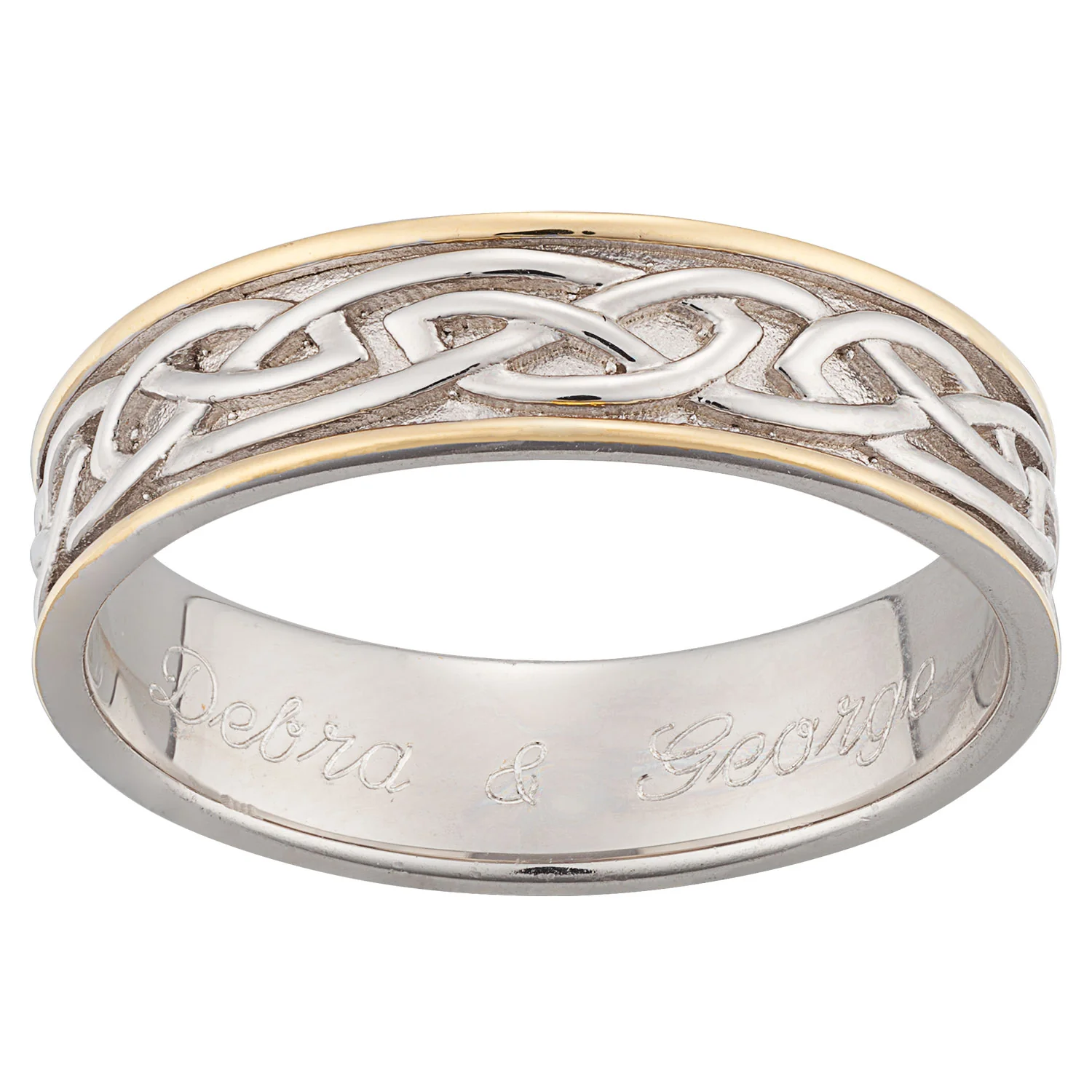 Sterling Silver Two Tone Engraved Celtic Wedding Band