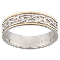 Sterling Silver Two Tone Engraved Celtic Wedding Band - Image 2