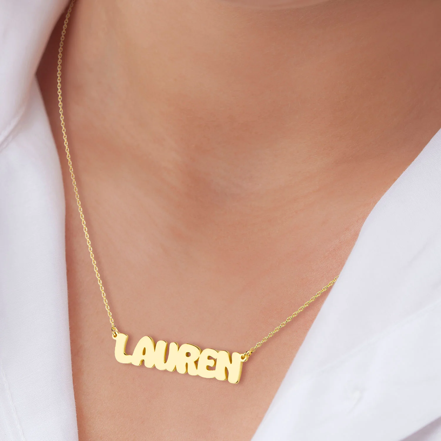 Sterling Silver Uppercase Bubble Name Plaque Necklace - Image 3