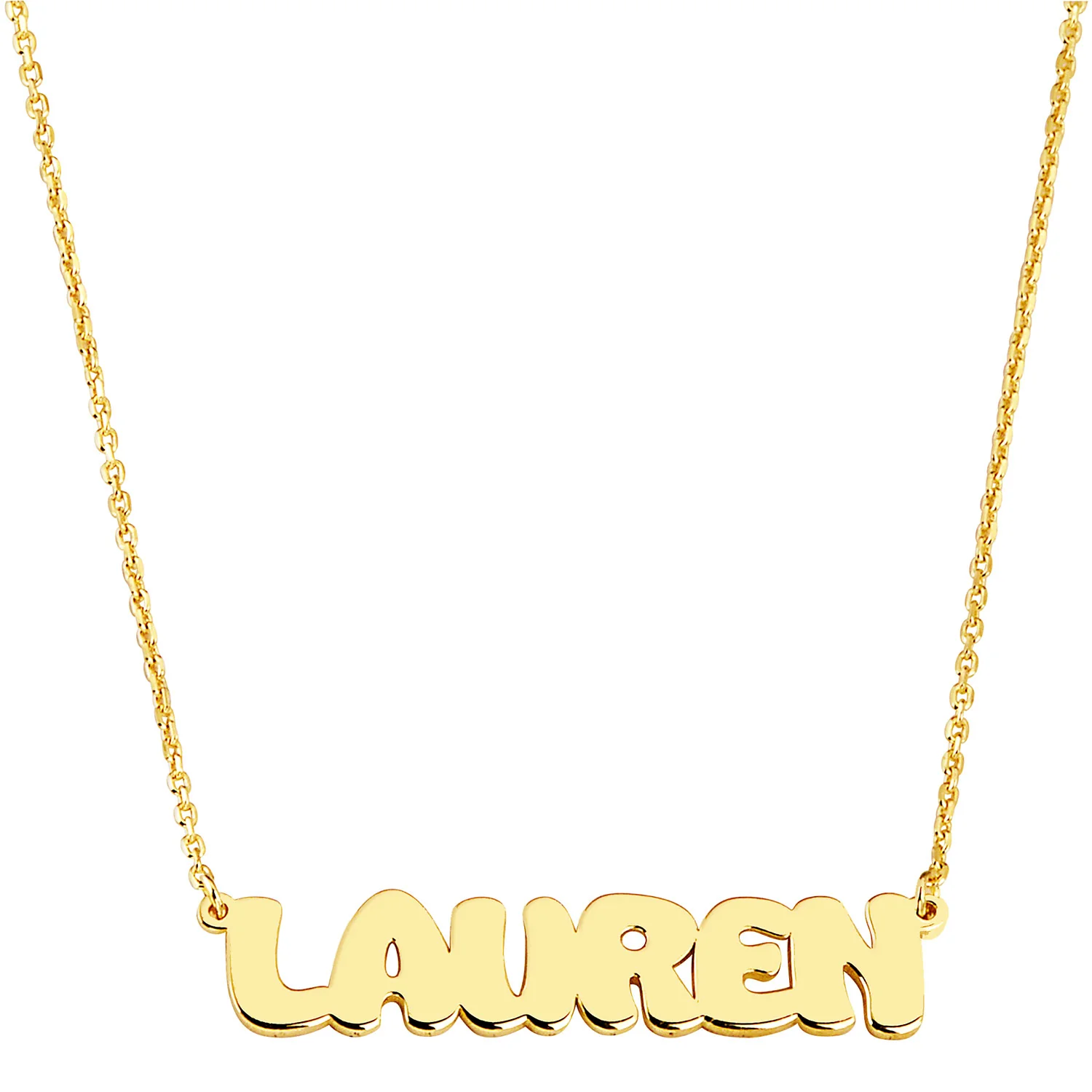 Sterling Silver Uppercase Bubble Name Plaque Necklace - Image 4