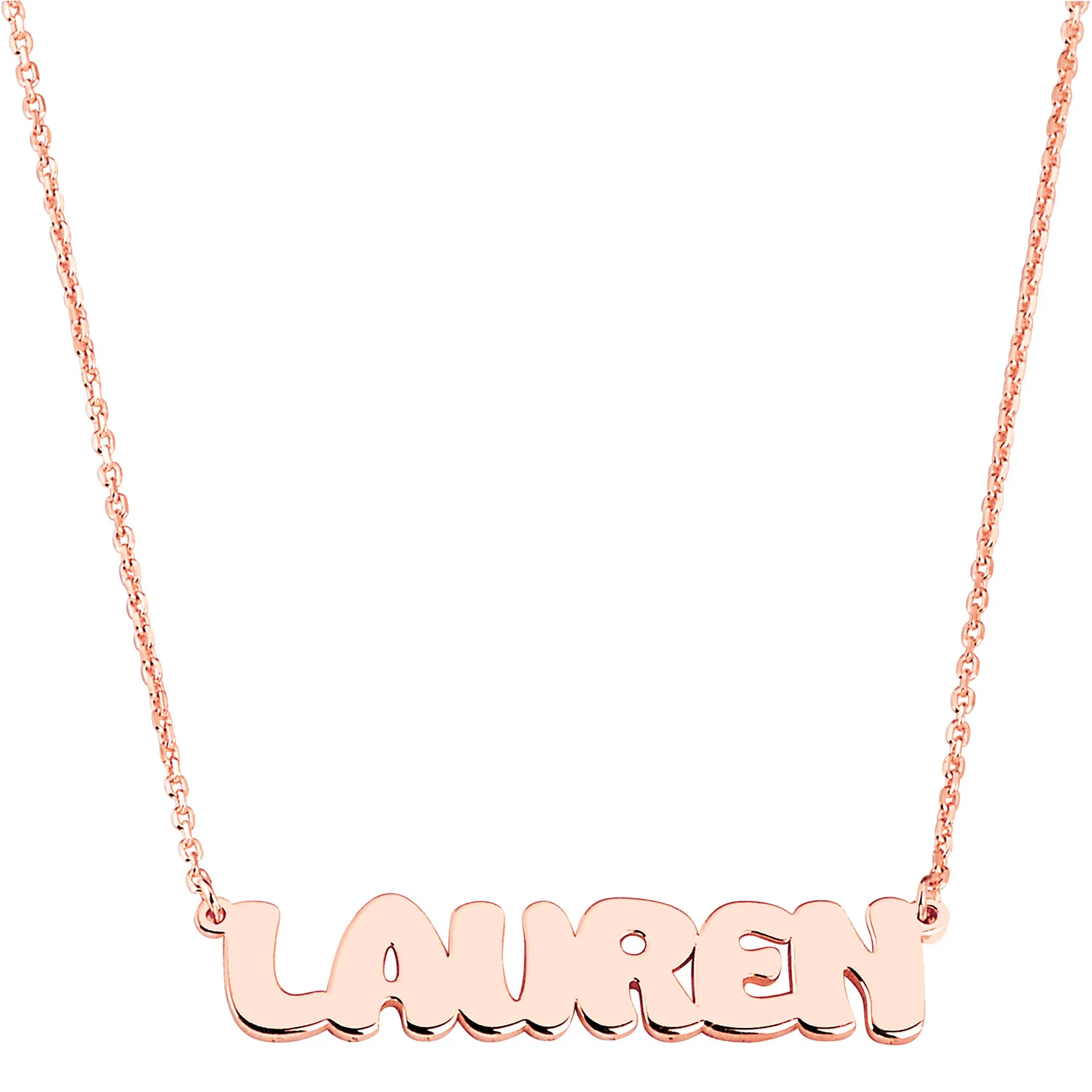 Sterling Silver Uppercase Bubble Name Plaque Necklace - Image 5
