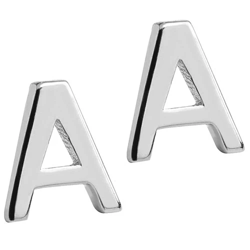 Sterling Silver Uppercase Initial Button Earring - Image 3