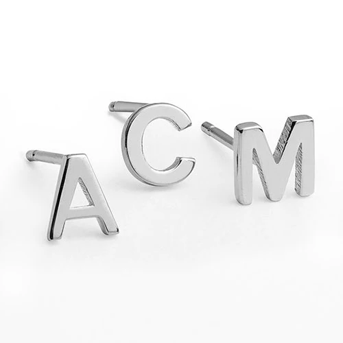 Sterling Silver Uppercase Initial Button Earring - Image 6