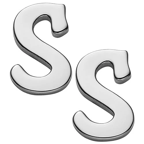 Sterling Silver Uppercase Initial Button Earring - Image 3