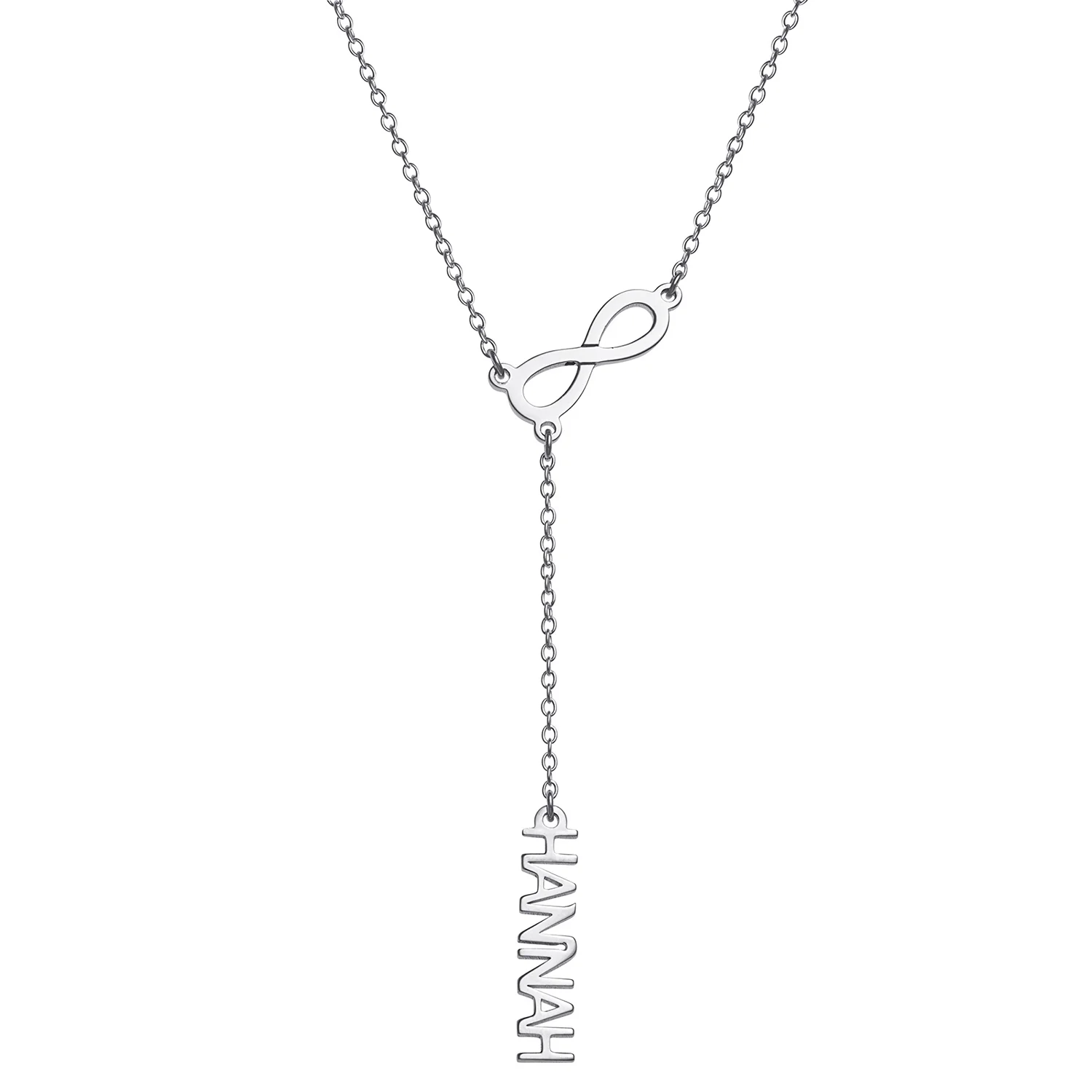 Sterling Silver Uppercase Name and Infinity Y-Necklace