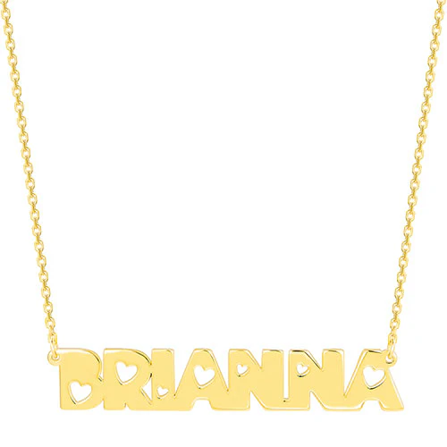 Sterling Silver Uppercase Name with Cutout Hearts Plaque Necklace - Image 4