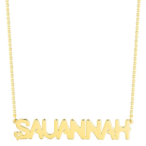 Sterling Silver Uppercase Name with Mini Heart Plaque Necklace - Image 3