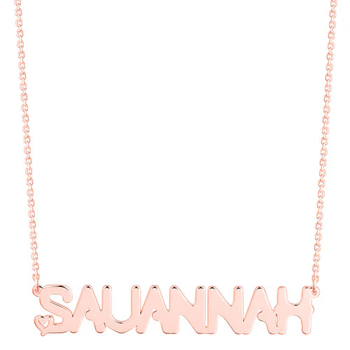 Sterling Silver Uppercase Name with Mini Heart Plaque Necklace - Image 5