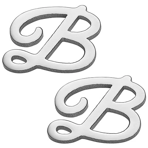 Sterling Silver Uppercase Script Initial Button Earring - Image 3