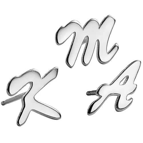 Sterling Silver Uppercase Script Initial Button Earring - Image 4