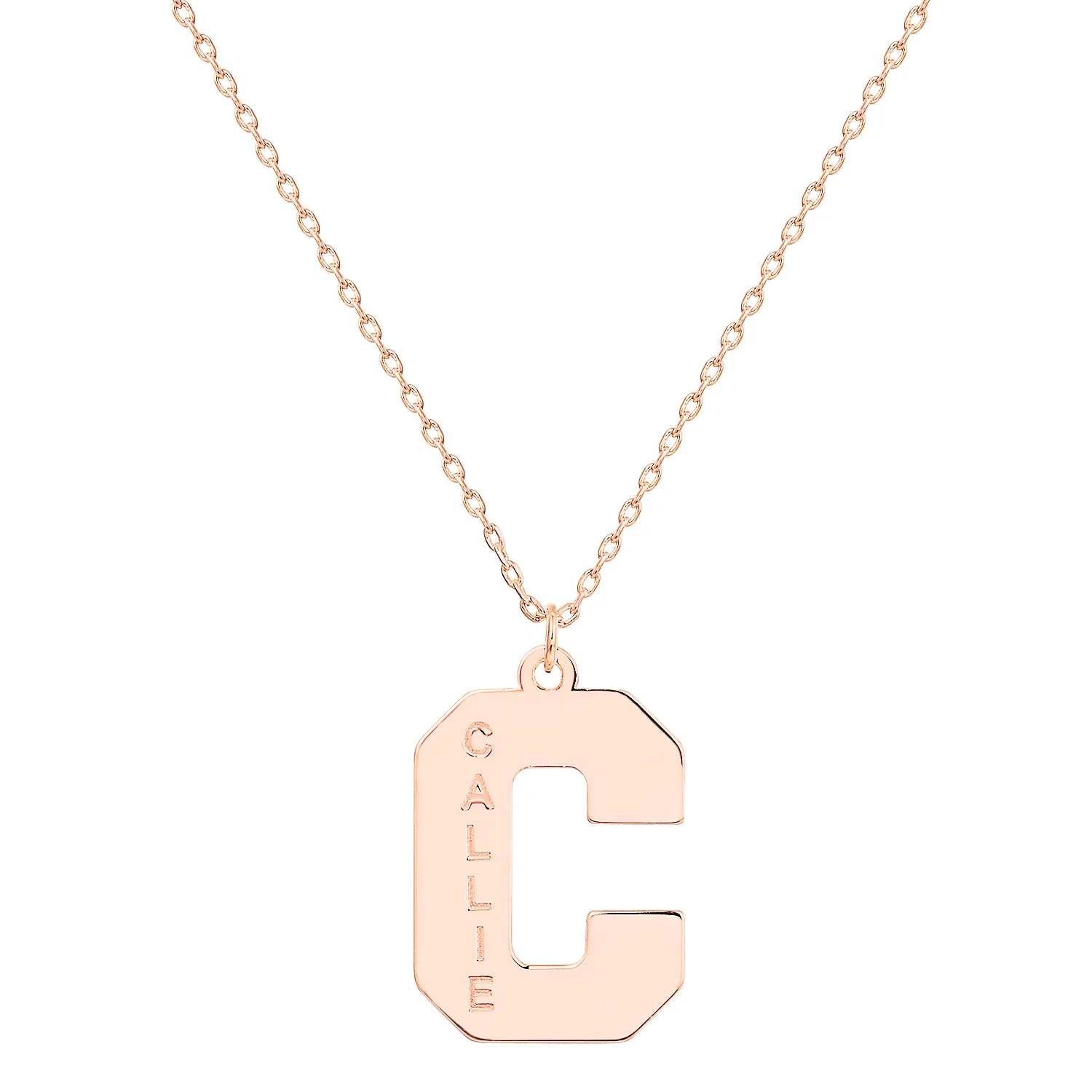 Sterling Silver Varsity Initial with Engraved Name Necklace - Image 5