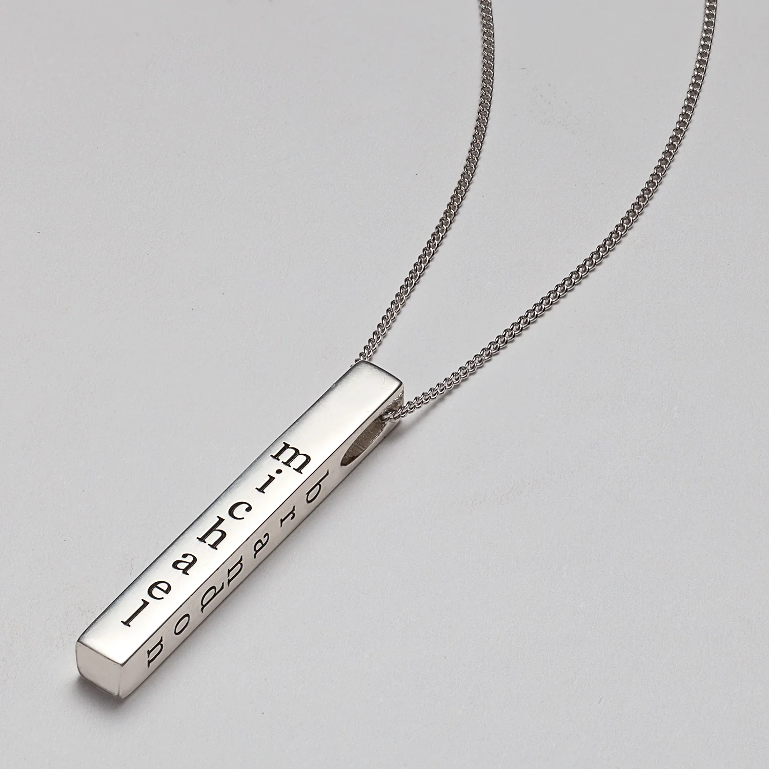 Sterling Silver Vertical 4-Sided Engraved Family Name Pendant