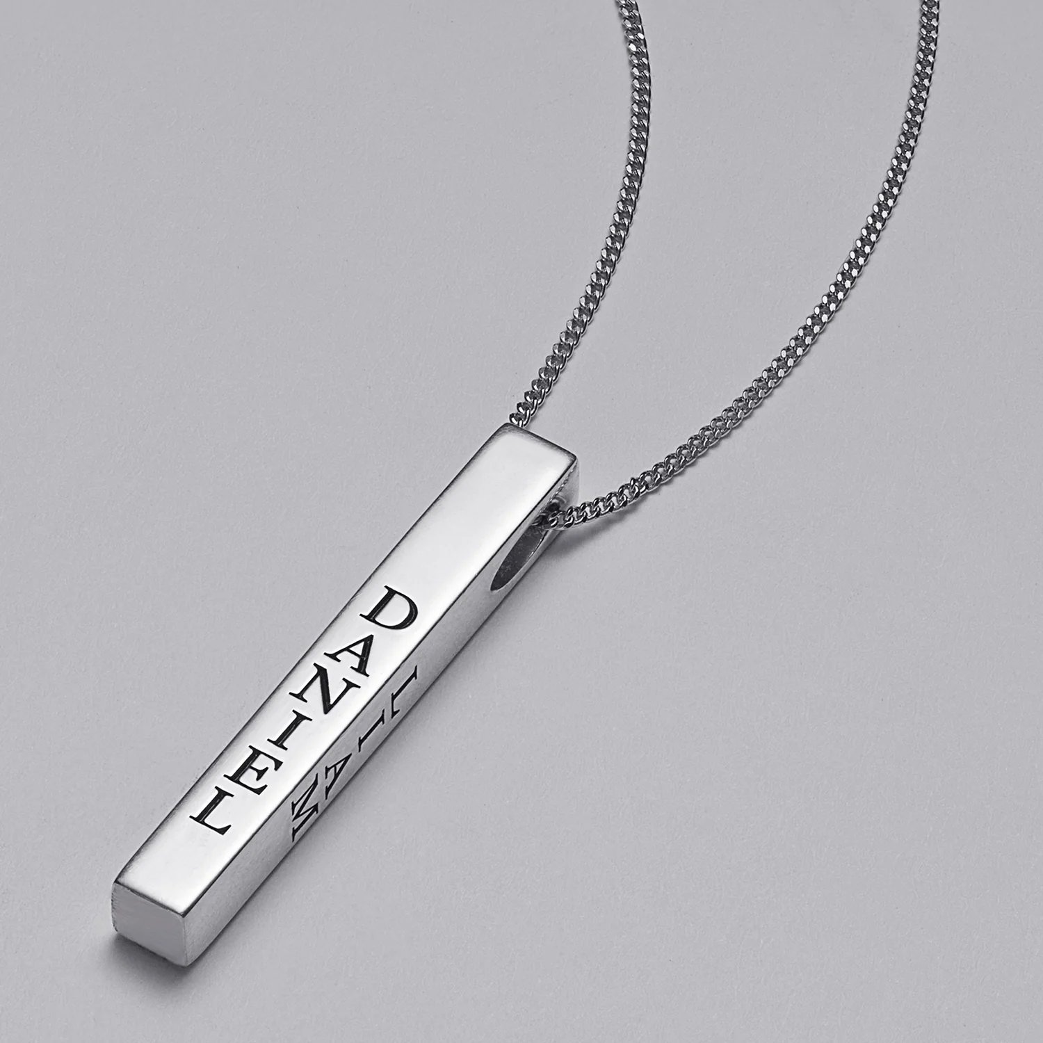 Sterling Silver Vertical 4-Sided Engraved Family Name Pendant - Image 3