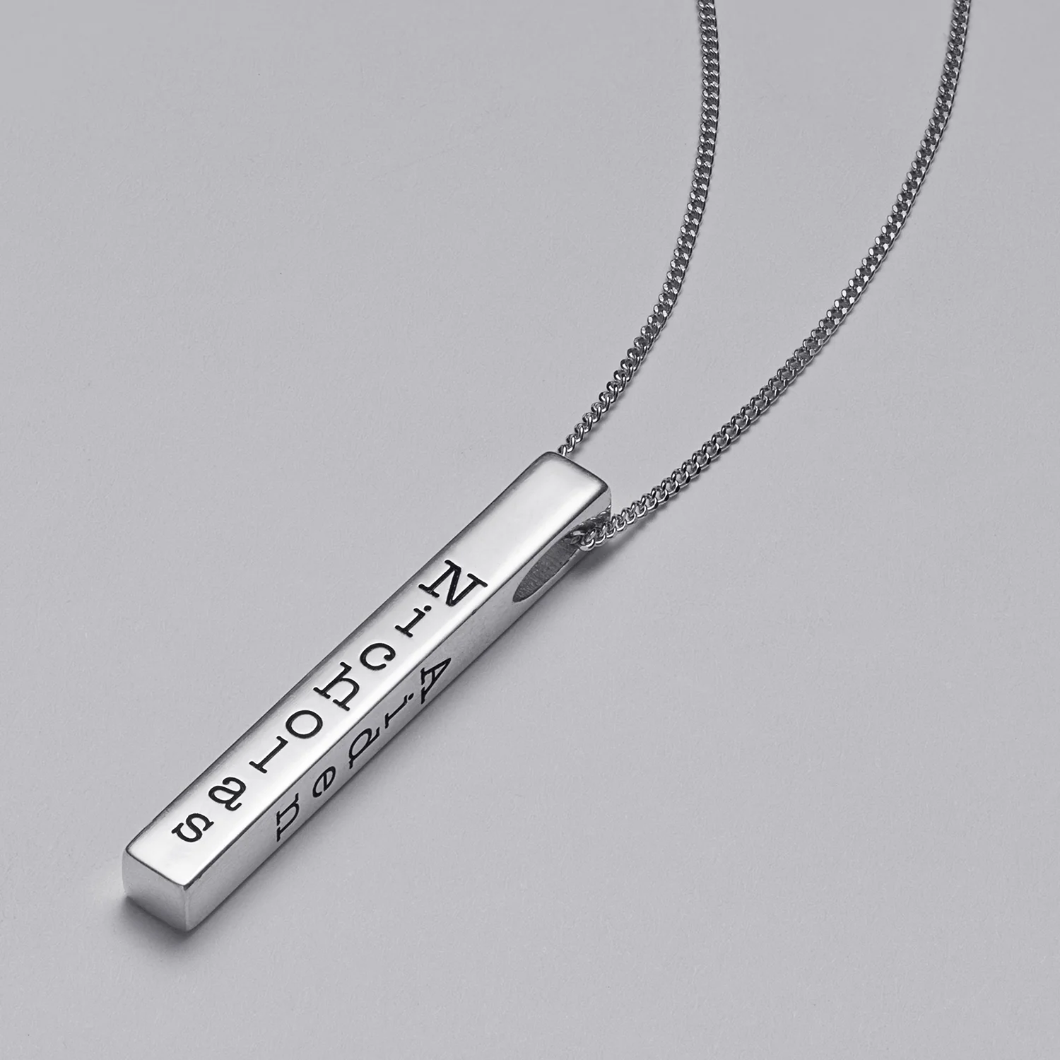 Sterling Silver Vertical 4-Sided Engraved Family Name Pendant - Image 3