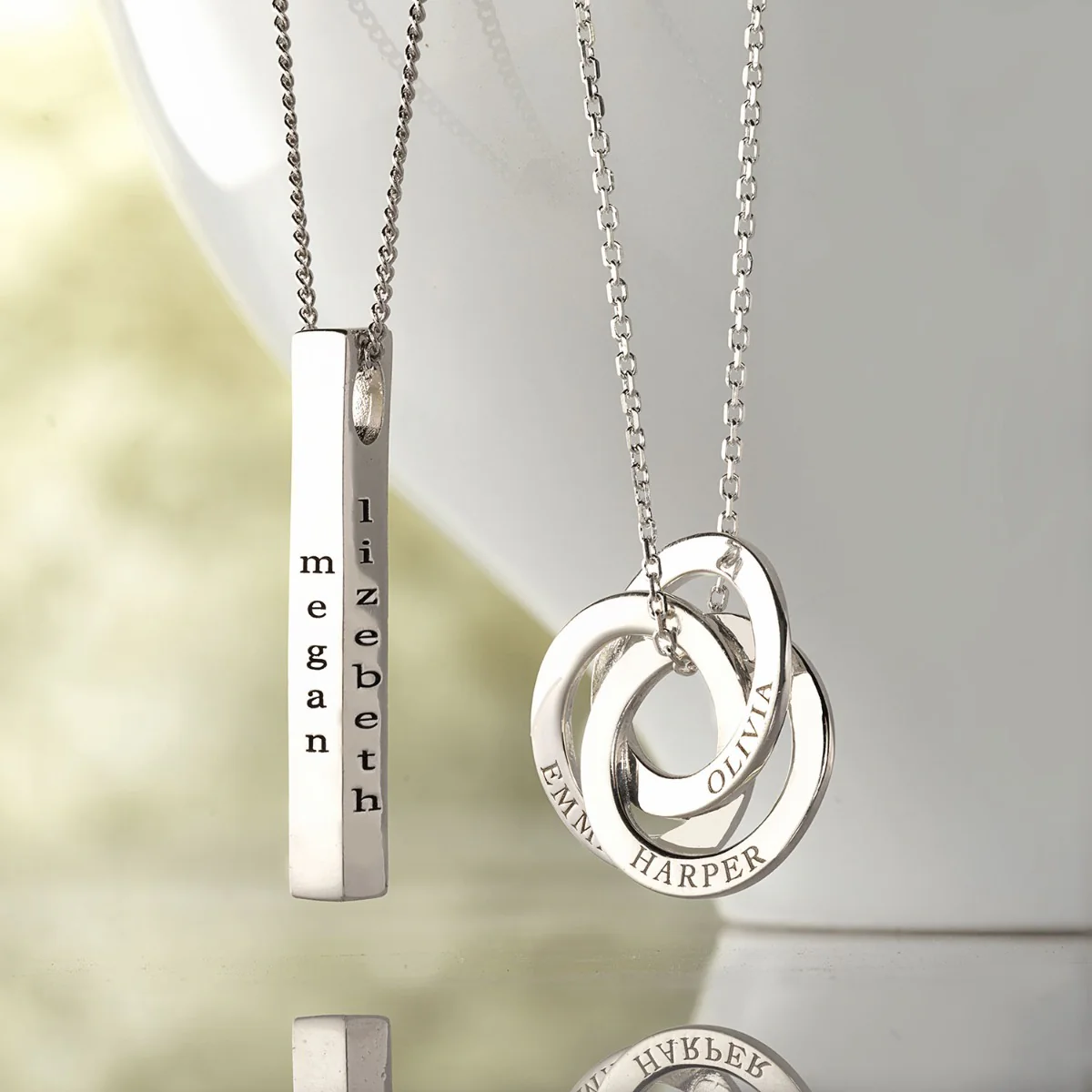 Sterling Silver Vertical 4-Sided Engraved Family Name Pendant - Image 4