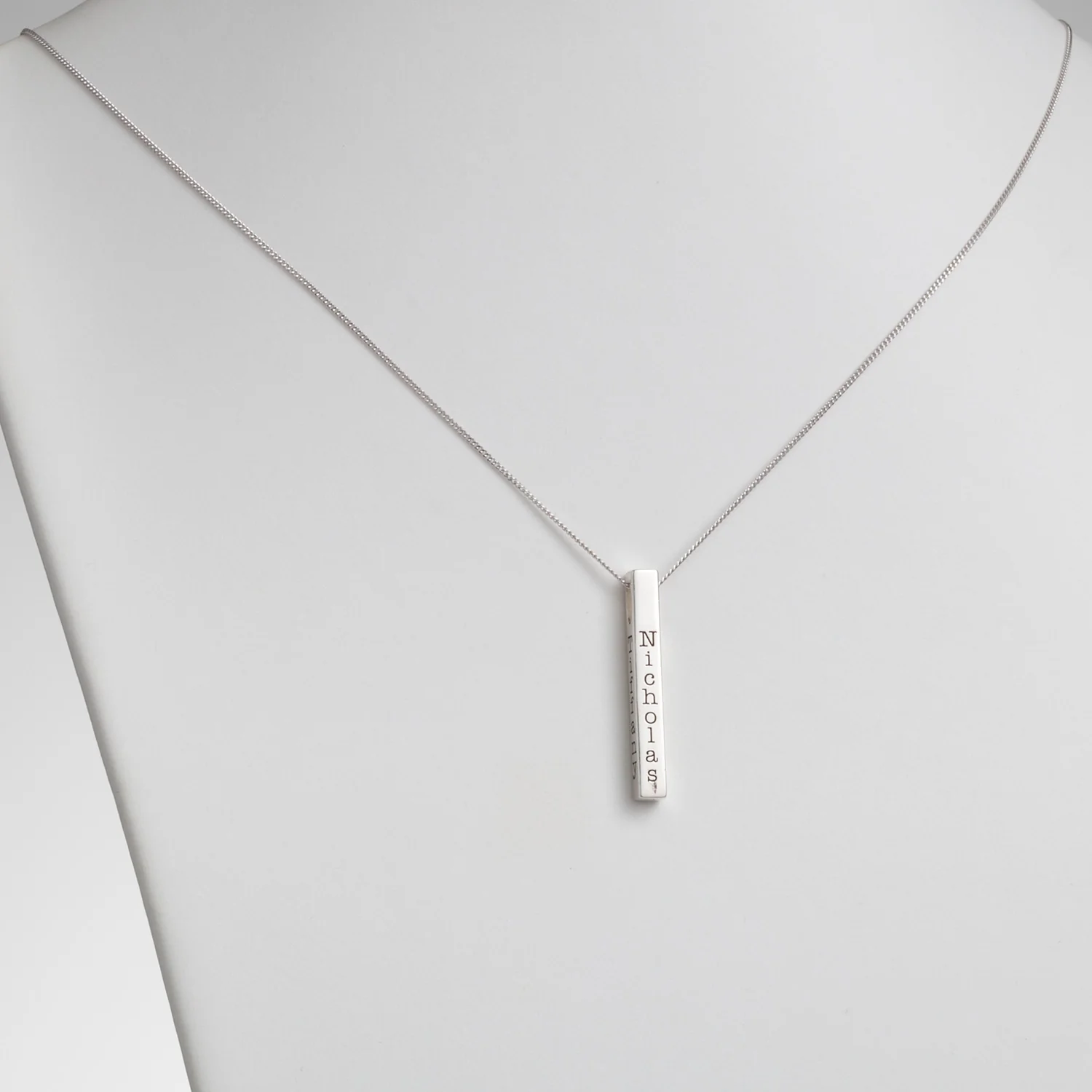 Sterling Silver Vertical 4-Sided Engraved Family Name Pendant - Image 5