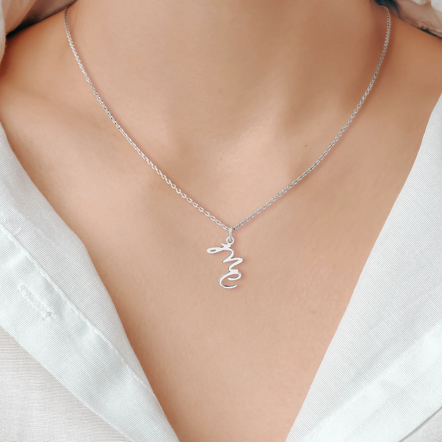 Sterling Silver Vertical Double Initial Pendant Necklace - Image 3